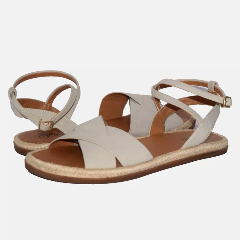 Nordstrom Rack Polly Espadrille Ivory Gray Ankle Strap Flat Sandals Size 8M